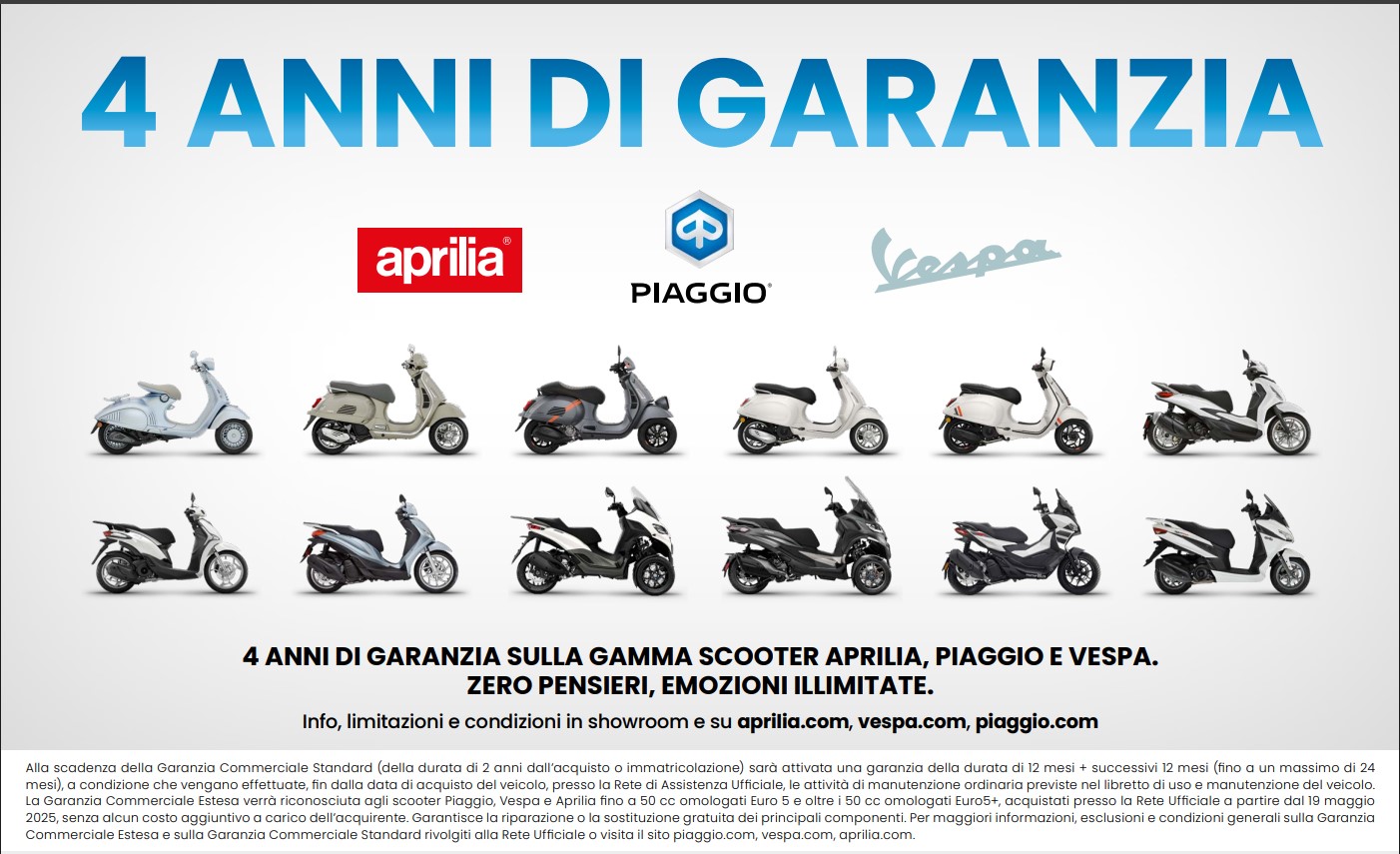 4 ANNI DI GARANZIA TUTTI I BRAND SCOOTER